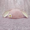 Topi Rajut Pink Flower White